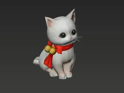 White Cat Low-poly 3D model