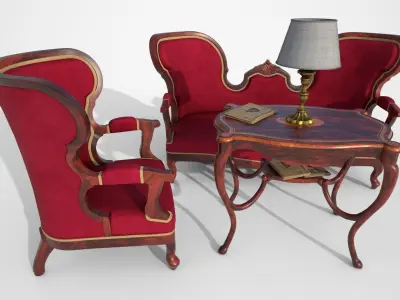 Living room furniture set Low-poly 3D model