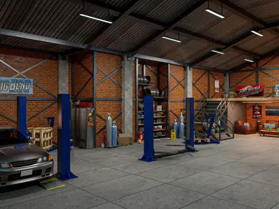 Auto Garage Repair Workshop Low-poly 3D model Low-poly 3D model