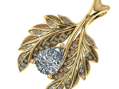 Leaf Pendant with Pear Cut Center Stone Free 3D print model