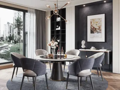 Modern and luxurious indoor restaurant 3D model