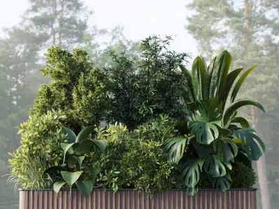 Outdoor plant Collection 114 Wooden box for plant garden 3D model