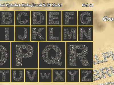 Ornamental Alphabet Brush Alpha and 3D Model Vol 11 3D model