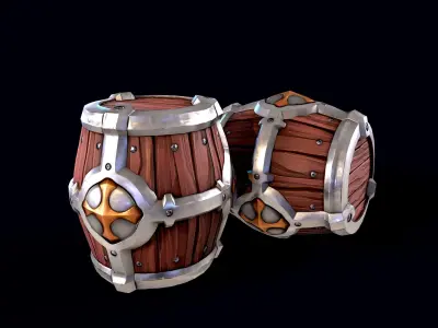 Stylized Wooden Barrel Free low-poly 3D model