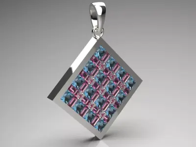 White Gold and Gemstones Checkerboard STL Pendant Model jp0069 3D print model
