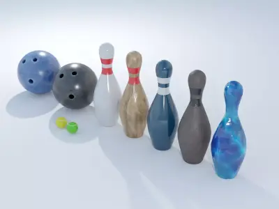 Bowling and tennis balls and accessories Low-poly 3D model