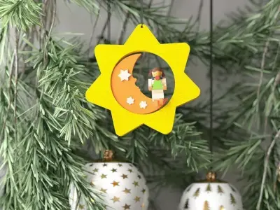 Graupner Angel on Moon in Star Ornament 3D model