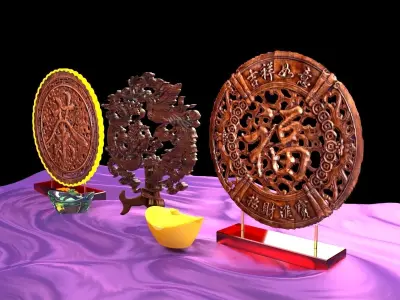 Chinese fu and dragon carving pattern  3D model