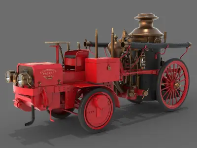 1911 Christie Fire Engine Low-poly 3D model