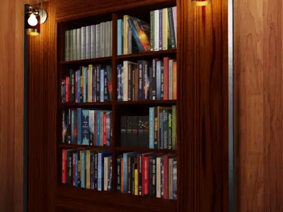 Books collection bookcase in wooden wall 3D model