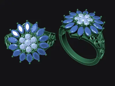 Marquise Ring with Diamond Stones 3D print model