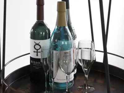 Serving trolley with decor Low-poly 3D model