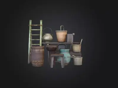 Rustic Village Props Low-poly 3D model
