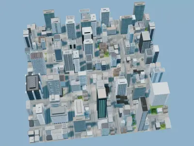 City Downtown Skyscraper Street 03 - DAY Low-poly 3D model