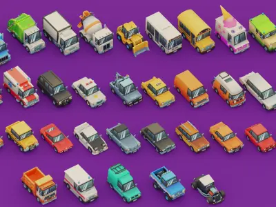 Low Poly Toon Cars Pack Low-poly 3D model