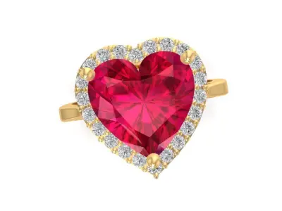 Heart Ruby Diamond Halo Ring 3D Model 1498 3D print model
