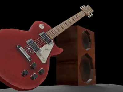 Kombi with Guitar on the roof low poly Low-poly 3D model