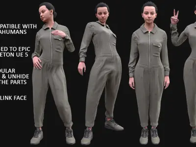 Woman in Overall 2 - Modular - Rigged Low-poly 3D model