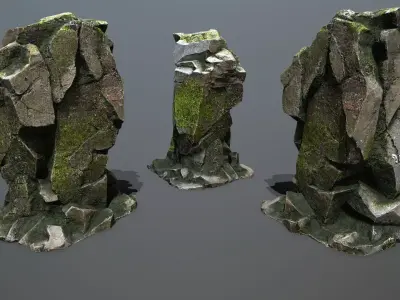 mossy rocks Low-poly 3D model