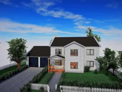 Realistic House Interior and Exterior Low-poly 3D model