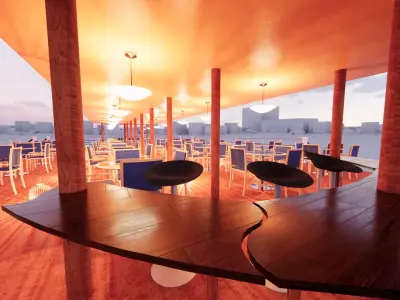 Mini cafe top deck below deck-Wooden concept 3D model