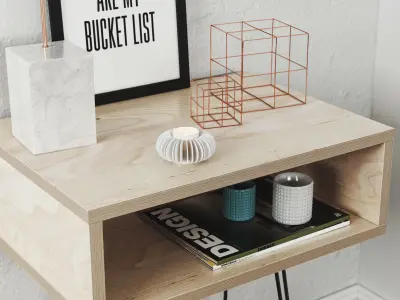 Birch playwood nightstand with accessories 3D model