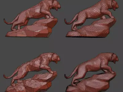 Low Poly Tiger on Rock  Low-poly 3D model