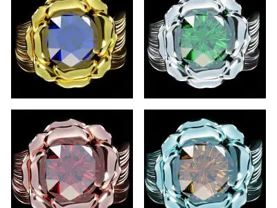 Rose flower rings 3D model set 3D model