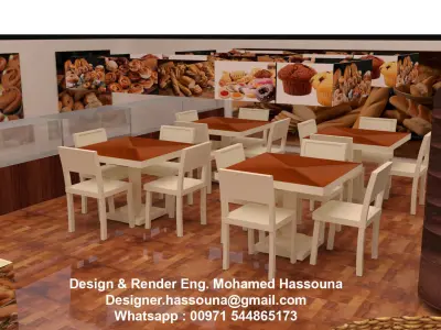 3d modeling bakery store with shelves and tables 3D model
