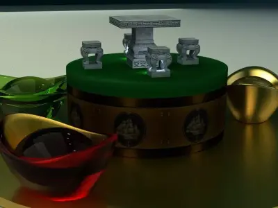 Chinese stone table set with yuanbao  3D model