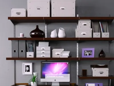 Office home with shelves and desk 3D model