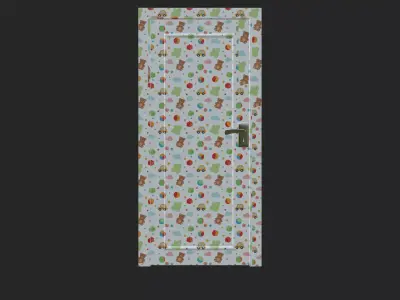 Cute Kids Room Door Teddy Bear and Car Pattern 3D model