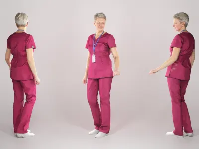 Surgical nurse in red uniform smiling 138 Low-poly 3D model