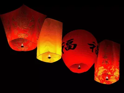 Chinese red sky lantern  Low-poly 3D model