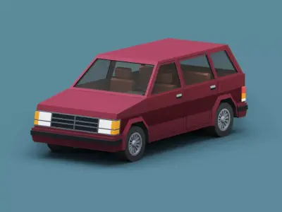 Stylized Cartoon Minivan 80s Low-poly 3D model