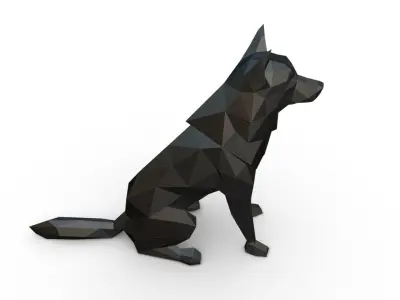 chien loup low poly 3D print model