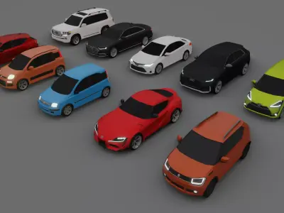 collection of 10 low poly cars 3D models Low-poly 3D model