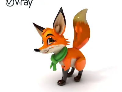 Charming Fox Model Pack with Green Scarf Low-poly 3D model