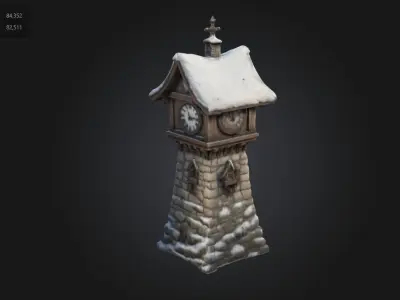 Stylized Snowy Clock Tower Winter Fantasy Asset 3D model