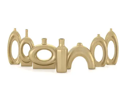 Decorative Golden Vase Set Low-poly 3D model
