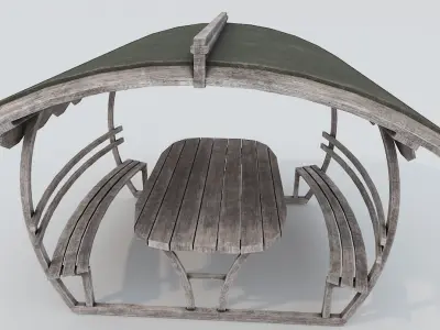 Wooden Old Pergola PBR Low-poly 3D model