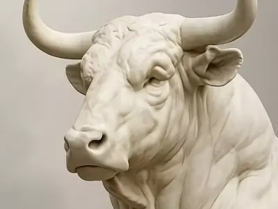 Marble Bull Sculpture Realistic Animal Statue Powerful Low-poly 3D model