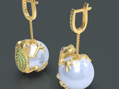frog pearl earrings 3D printable model  3D print model