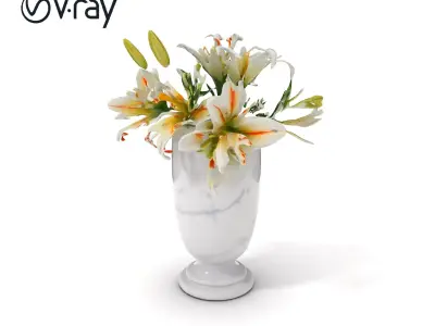 Elegant Marble Vase with Lilies Model Pack Low-poly 3D model