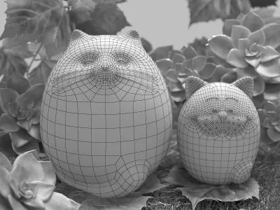 Fat cats Low-poly 3D model