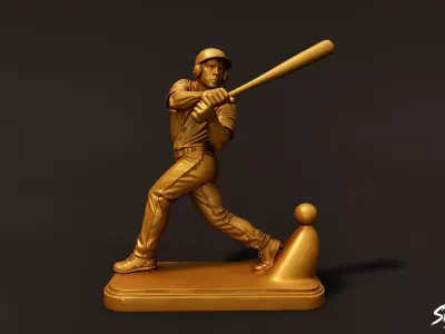 Golden Baseball Statue Low-poly 3D model