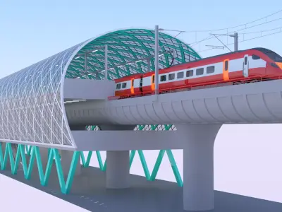Elevated station with Azuma train 3D model