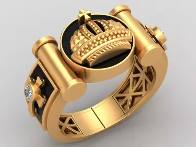 Cross Crown Christ Diamond Gold Man Enamel Ring 3D print model
