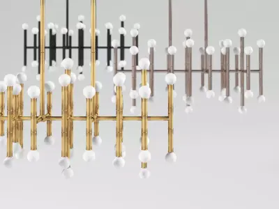 Meurice modern chandelier with metal rods and glass balls 3D model