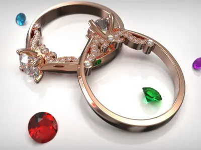 engagement ring with side stones Free 3D print model